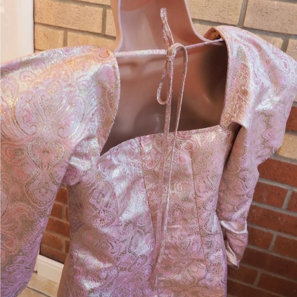 Rose gold paisley puff long sleeve PrettyLittleThing party mini dress - Picture 2 of 5